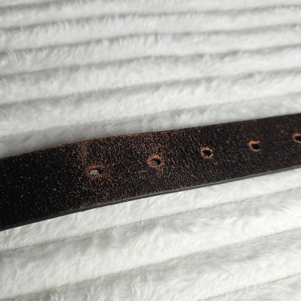 Lands' End Leather Belt M 24-26 Brown Distressed Brass Buckle Heritage